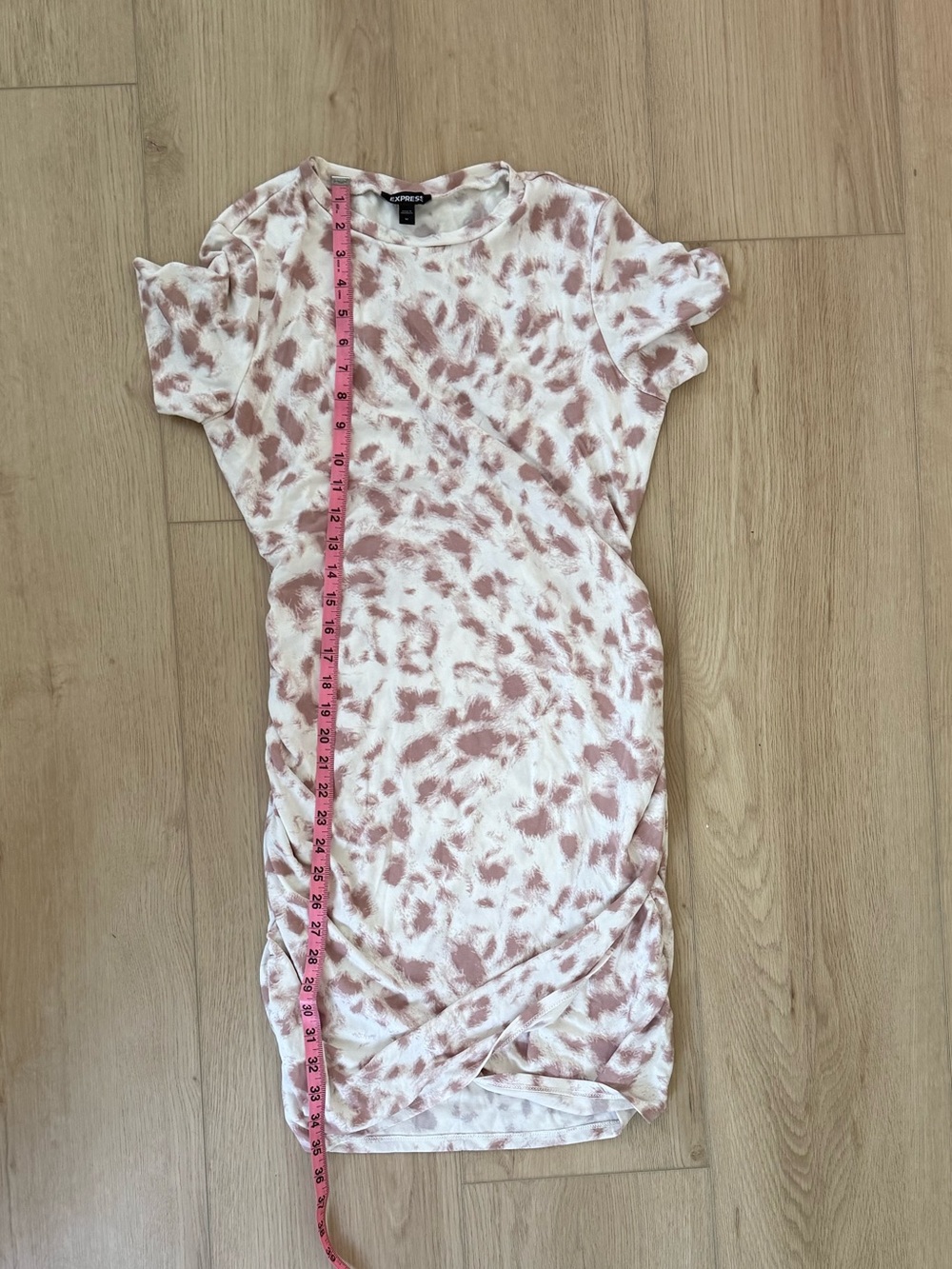 Express Short Sleeve Tie-Dye Bodycon Dress - White & Pinkish Brown